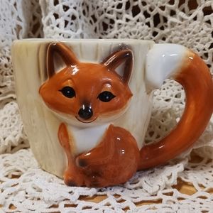 Vintage ceramic FOX mug with tail handle